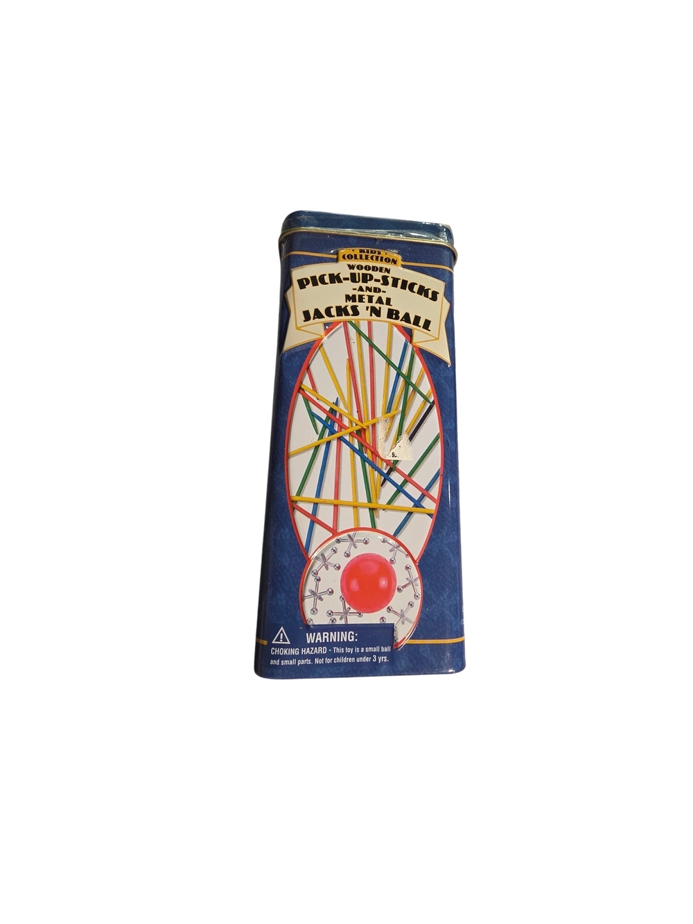Wooden Pick-Up Sticks & Metal Jacks Game - Blue Tin